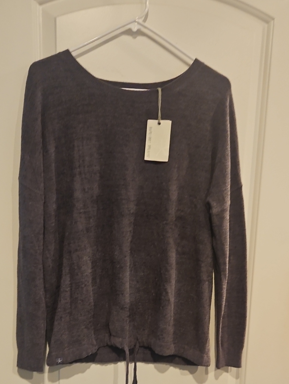 Barefoot Dreams Dark Gray Crewneck Drawstring Hem Sweater